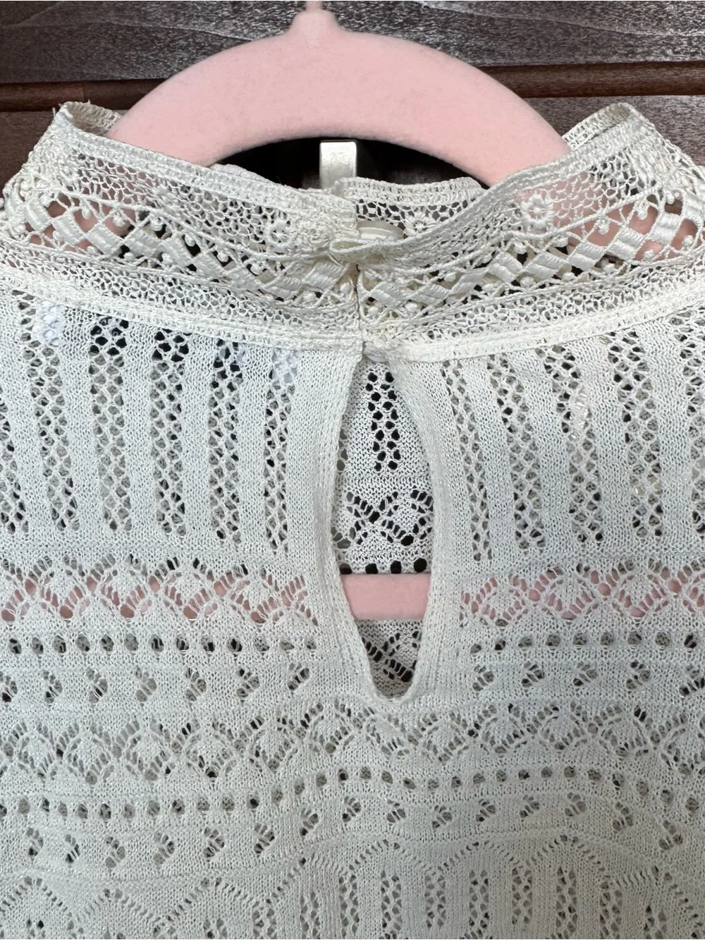Zara Cream Pointelle Openwork Lace High Neck Sweater S⁠